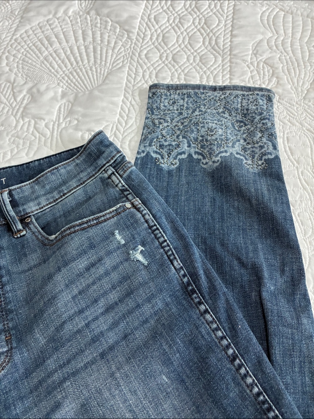 White House Black Market Blue Decorated Ankle Jeans